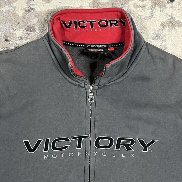 Victory Motorcycle Sweatshirt Mens S Gray Riding Zip Up Mock Neck Jacket - Picture 4 of 13